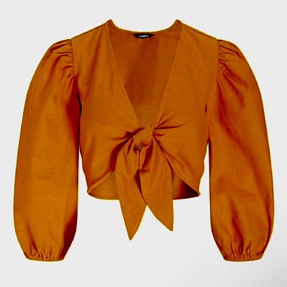 Express Burnt Orange Tie-Front Blouse